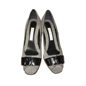 Ann Marino Womens Shoes Heels Size 5.5 Houndstooth Plaid Peep Toe Black Buckle